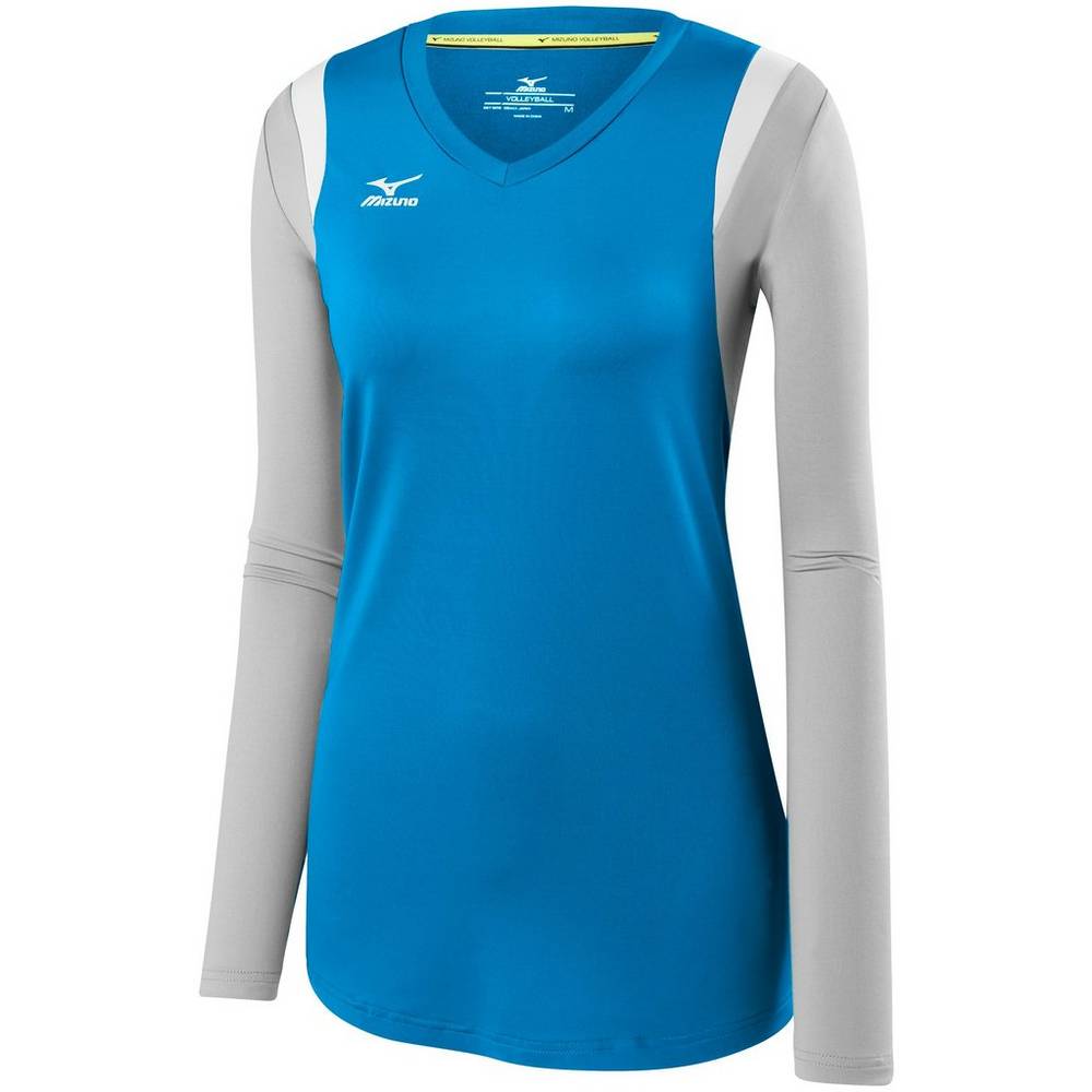 Womens Mizuno Balboa 5.0 Long Sleeve Volleyball Jersey Blue/Silver Philippines (VATNQE318)